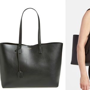 YSL BLACK SHOPPING LEATHER TOTE
